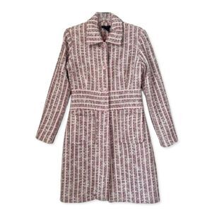 WDNY Pink Grey Tweed Button Trench Jacket Dress Coat Women's Dress Size 8